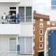Tre mennesker på en hvit balkong